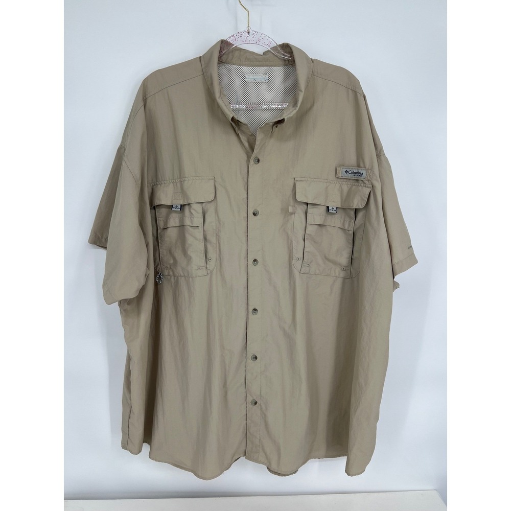 Columbia Fishing Shirt SPF Vented Button Up Short‎ Sleeve Outdoor Beige XL
